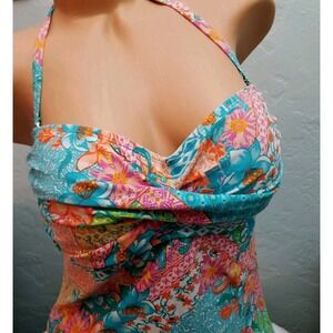 INTO THE BLUE Swim Tankini SWIMWEAR Floral Hawaiian Tropical Bikini Top Size 12